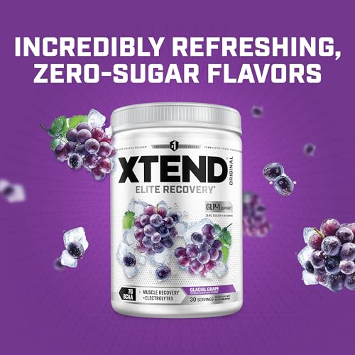 Image of Xtend Original BCAA Powder, 7g BCAAs and 2.5g L-Glutamine for Muscle Recovery Hydration and Lean Muscle, Sugar Free Intra and Post Workout Drink with Electrolytes, Glacial Grape, 30 Servings
