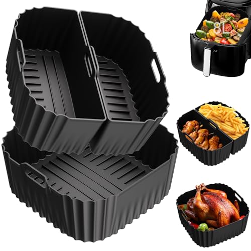 Molde Silicona Freidora de Aire para Russell Hobbs XXL 8 L/8,3 L,3 Piezas Reutilizable Recipientes Cuadrado Airfryer Accessoire Cesta Utensilios antiadherente,Apto para Lavavajillas(27170-56/27632-56)