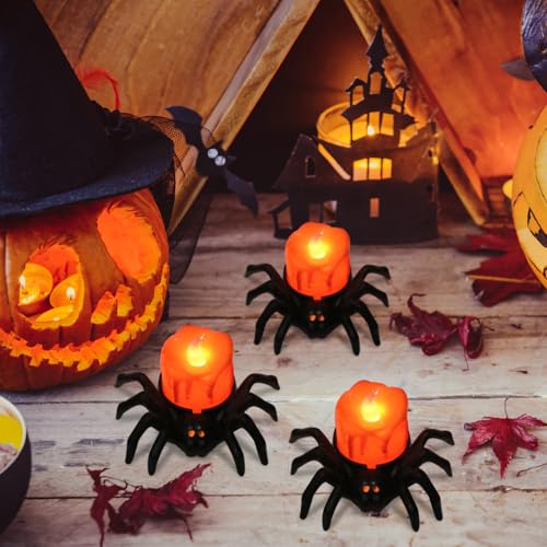 Image of Halloween Decorations Tea Lights Candles with 6H Timer, 6 PCS Φ 1.6 inch H 1.6 inch Battery Operated Halloween Candles Flameless LED Candle Holders Flickering Table Party Halloween Decor Indoor