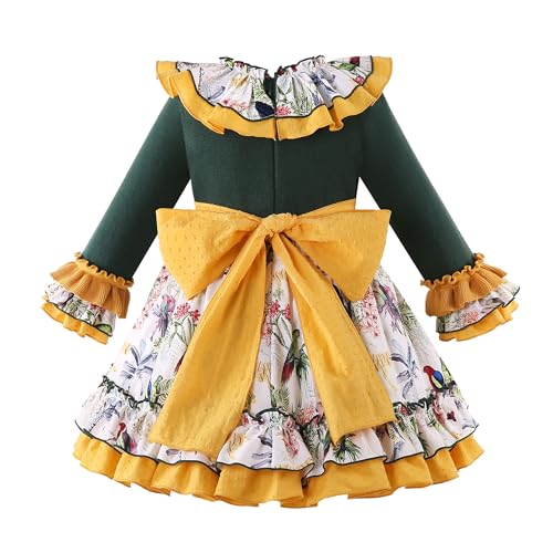 Pettigirl Girls Elegant Winter Flower Ruffle Clothing Kids Toddler Floral Casual Dresses Size 2 3 4 5 6 7 8 9 10 11 122