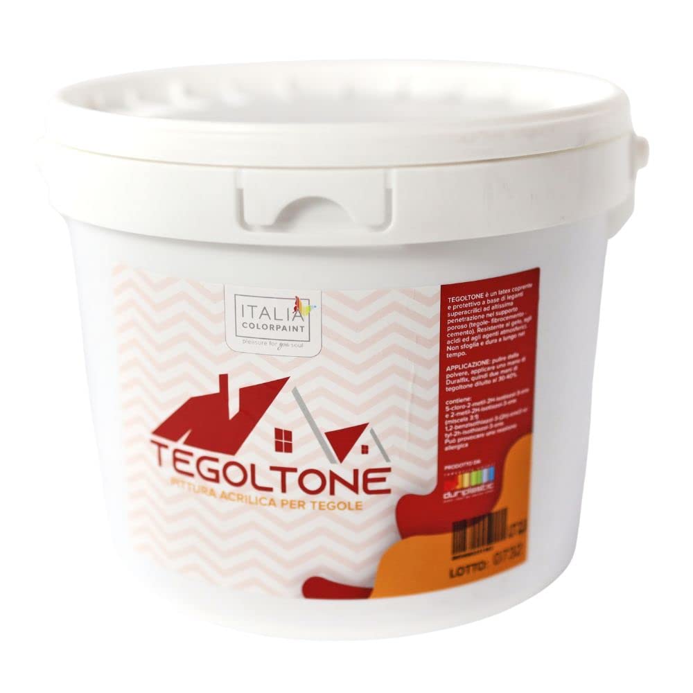 Tegoltone Pittura Acrilica per Tegole e Coppi Coperture in Fibrocemento e Tetti (Litri 2,5, Rosso)