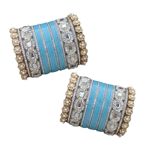 AYUSHI & CO. Bridal Chuda Bangle Set, Kundan-Style Accents, Stone Studded, Gold-Toned, Wedding Occasion, Bridal Accessories,