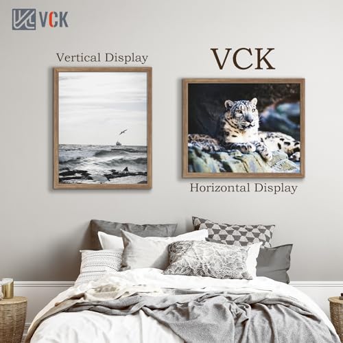Image of VCK 24x30 Poster Frame Solid Wood Walnut 3 Pack Picture Frames 24 x 30 Inches with Wall Mounting Hanging