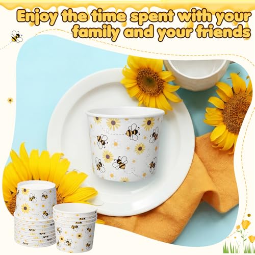 Image of Funnymoom 50 Pack Bee Ice Cream Cups 9 oz Bees Daisy Disposable Dessert Bowls Bee Paper Soup Bowls Snack Cups for Hot or Cold Food for Summer Baby Shower Birthday Party Supplies