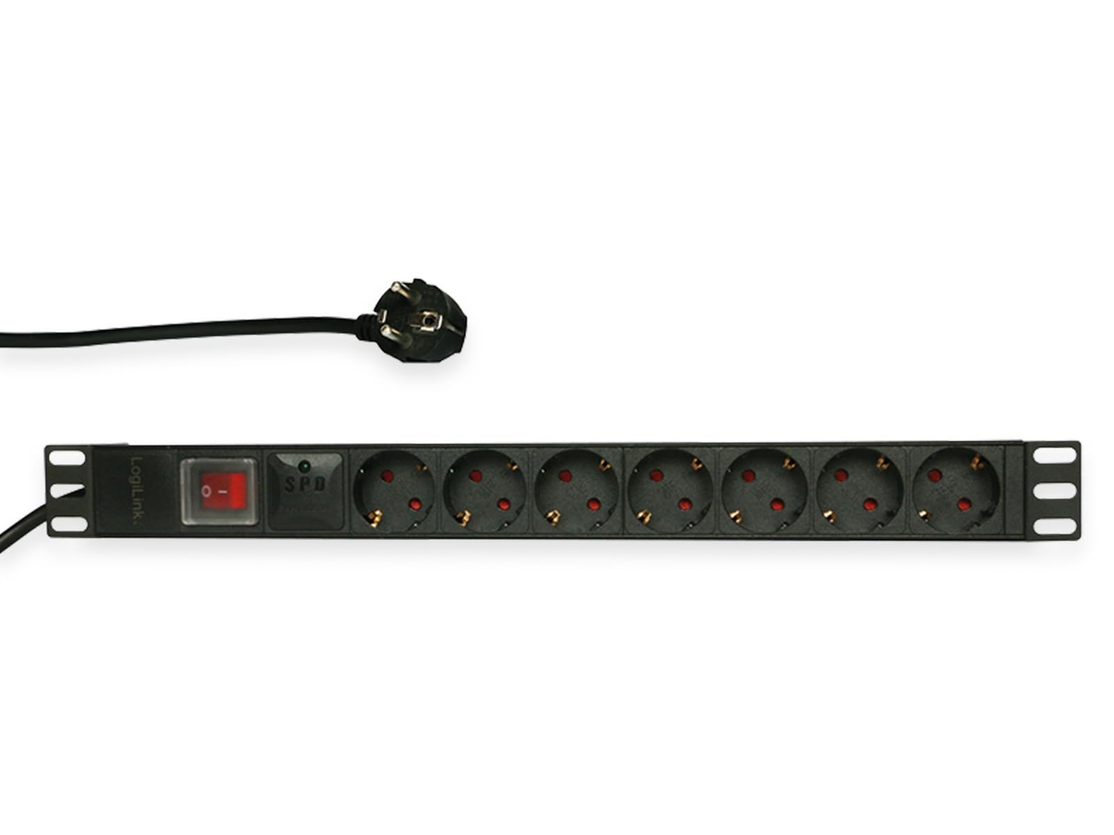 LogiLink PDU7C01 19" Steckdosenleiste 7-Fach CEE7/3 mit Überspannungsschutz Schwarz