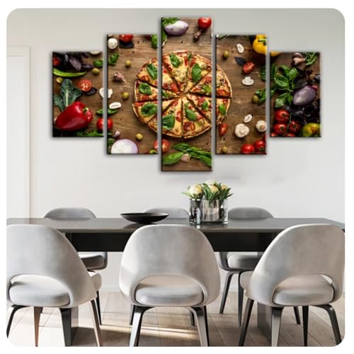 Toile pizza cuisine en 5 panneaux design modulaire de 30x40 à 30x80cm