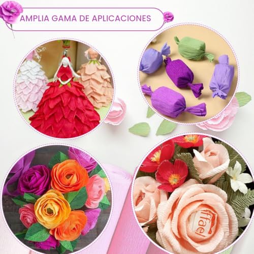 Miniatura 2 de 8 Colores Papel Crepe Papel Pinocho Papel Crepe Colores Papel Crepé Floral 25 250cm 1 Rollo De Cinta Floral Verde Y 20 Tallos De Hilo Floral Verde Para Manualidades Florales De Papel