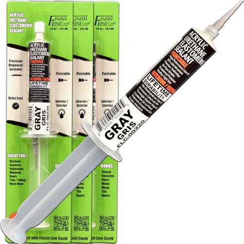 Image of - Acrylic Urethane Elastomeric Sealant - Pre-Filled Precision Caulk Gun - Aluminum Gray - 3-Pack - Flexible & Durable Sealant for Trim, Baseboards, and Small Cracks