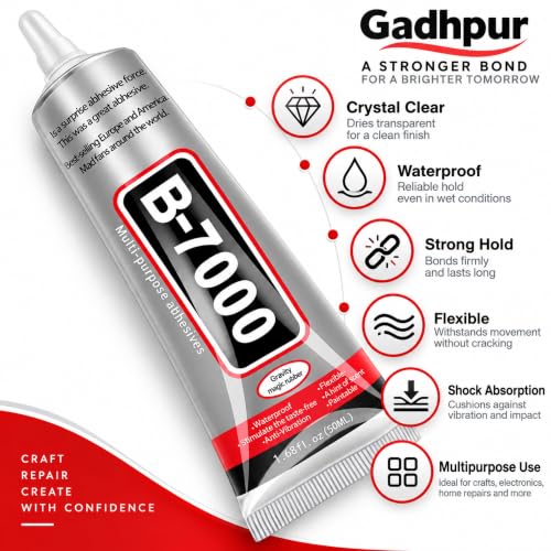 Image of B7000 Glue 50 ml for Phone Repair and Craft Projects, Precision Tip Multipurpose Adhesive for Jewellery, Rhinestones, Beads, Fabric, Shoes, Glass, Stone, Metal and Plastic