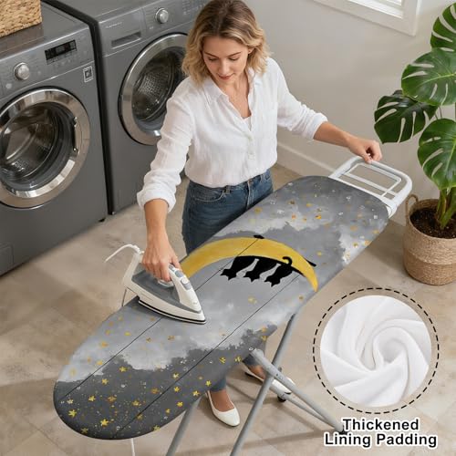Image of Quick Install Ironing Board Cover 15 inch x 54 inch Ironing Board Cover with Nose Strap Pocket and Elastic Sides Anti-Slip and Heat-Resistant Stylish Home Ironing Board