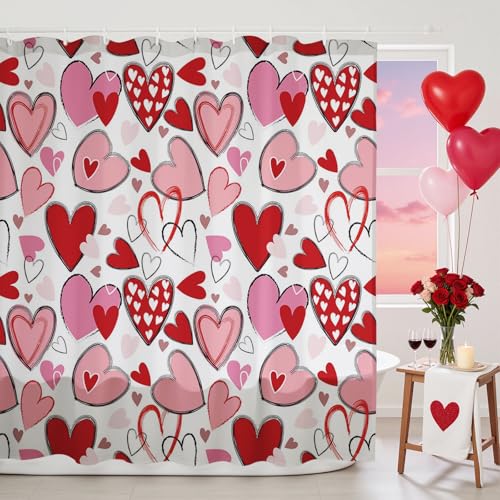 Mocsicka Valentines Shower Curtain Y2K Sweet Heart...