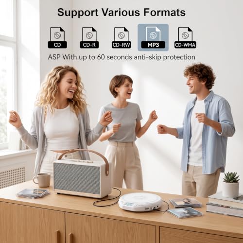 Image of Gueray Portable CD Player with Earphones CD Player for Car Support MP3 | CD Dsicman with Anti-Skip Shockproof with LCD Display Support PROG Memory Repeat Function
