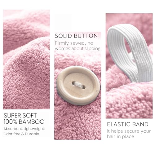 Image of Mush Bamboo Hair Towel Wrap | Absorbent Towel Hair-Drying | Hair Care Combo | Super Quick-Drying| Adjustable Buttons to Wrap Around Hair 500 GSM (Baby Pink)