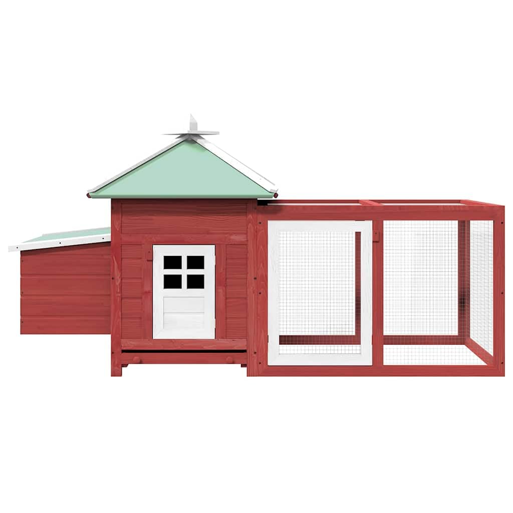 Hühnerstall mit Hühnernest Rot aus massivem Tannenholz 190x72x102 cm mit großem Auslauf und verzinktem Stahlgeflecht für Kleintiere, Kaninchenstall, Outdoor Gehege, komfortable Behausung