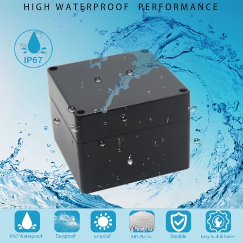 Image of Watertight Junction Box, IP67 Waterproof Project Box Durable ABS Plastic Electronic Enclosure Case for DIY Electrical Project Black 4.72 inch x 4.72 inch x 3.54 inch(120 x 120 x 90 mm)