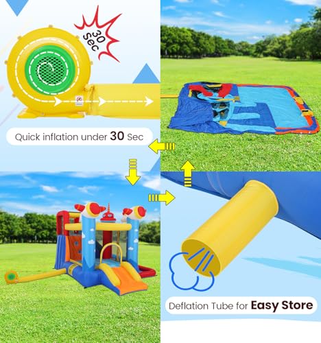Inflatable Bounce House Water Slide, 7-in-1 Bouncy Castle Combo Water Pool & Bouncing Area & Slides & Basketball Game & Dart Game, Jump House for Kids Aged 3-10 w/Storage Bag, Orange - Image 8