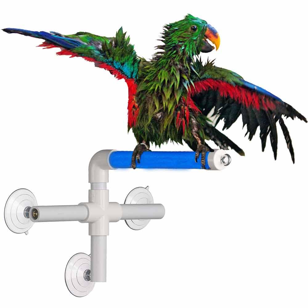 Super Bird Creations - SB126 Fold-Away Shower Window Perch - Ringnecks Medium Conures Parrots- Multi-Functional Bird Stand w/Heavy Duty Suction Cups - Stimulating Bird Toys for Large & Medium Birds
