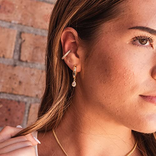 LEMON GRASS 18K Gold Plated Pear Drop CZ Necklace | Teardrop Solitaire Pendant Necklace Matching Hoop Earrings4