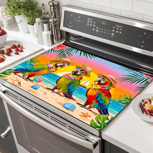 Image of HOMETITUTE Summer Stove Top Cover 28x20 Tropical Parrot Beach Heat Resistant