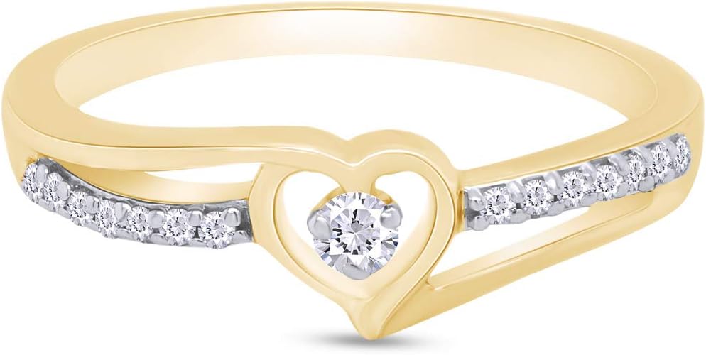 AFFY Split Shank Heart Bypass Promise Ring, Round Lab Grown Diamond, Moissanite Or Natural Diamond Engagement Ring for Women In 14k Gold Over Sterling Silver (0.10 cttw) Gift For Her Ring Size-9.5 Natural Diamond Yellow Gold image 2 of 7 B0BBFQBFGJ