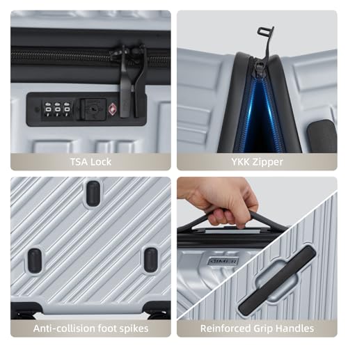 Image of 20 Inch Expandable Carry On Luggage 22x14x9 Airline Approved, Silver | Spinner Wheels, 100% PC Hard Shell,TSA Lock, Smooth Rolling Wheels, Lightweight, Travel for Men and Women