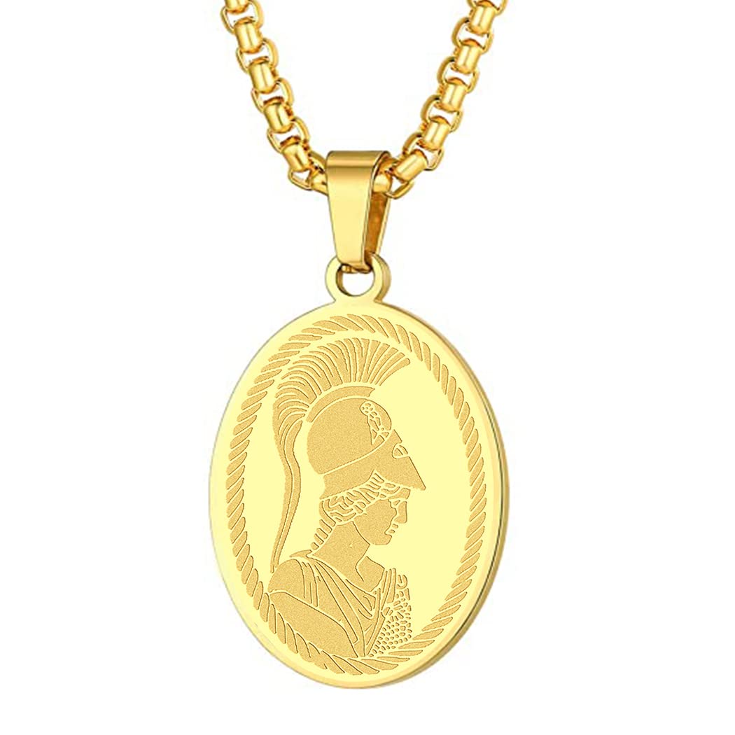 ChengxunAthena the Goddess of Wisdom War Pendant Necklace for Women Men Greek Mythology Charm Choker Chain Protection Guardian Medallion Amulets Jewelry Gift