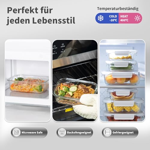 Glasbehälter mit deckel Glasschüssel mit deckel Glasdosen mit deckel set kühlschrank organizer glass containers with lids obst gemüse… – Ansicht 3