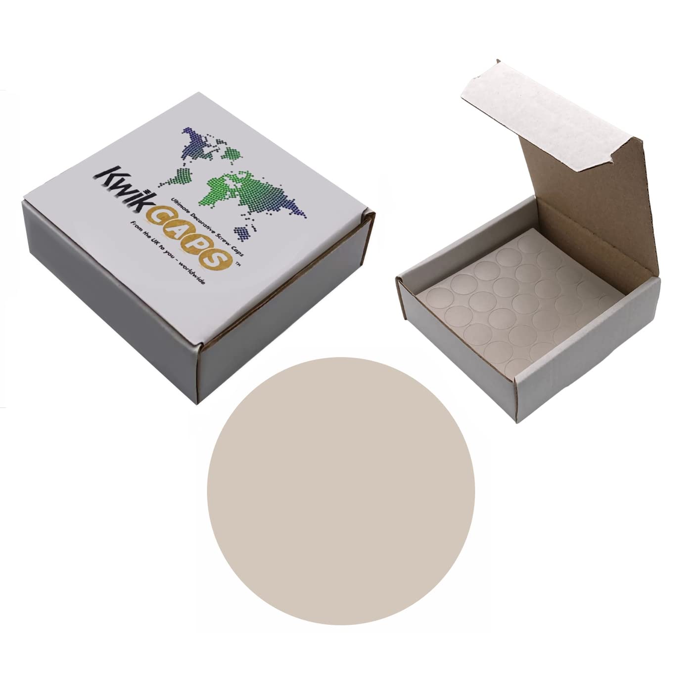 PVC Gris cachemire Cache-vis adhésifs VBA plus Trous de forage Clous Came [Diamètre 14 mm Sachet de 625]