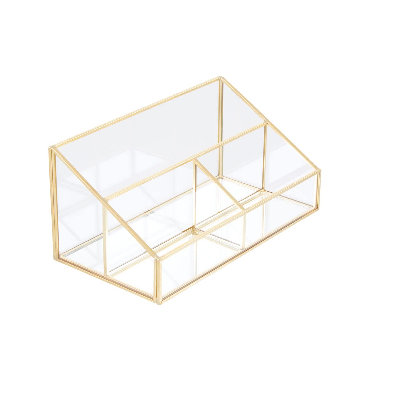 Premier Housewares Clear Makeup Organizer/Makeup Storage Box With 3 Compartments/Stylish Glass Makeup Organizer W22 x D12 x H10cm/ Storage For Makeup