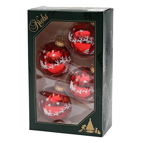Dekohelden24 Lauschaer Christmas Tree Decorations, Set of 4 Christmas Tree Baubles in Shiny Red, Hand Decorated with Glitter - Image 4