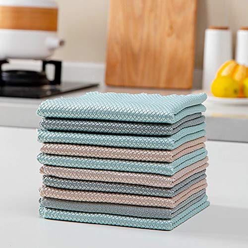 20-Pack Fish Scale Designkitchen Mirror Rags With Poly Scour Mesh Scrubbing Side Reusable Microfiber Glass Cleaning Cloth Dish Cloths For Washing/Windows/Cars Mirrors/Stainless Steel #TOP4