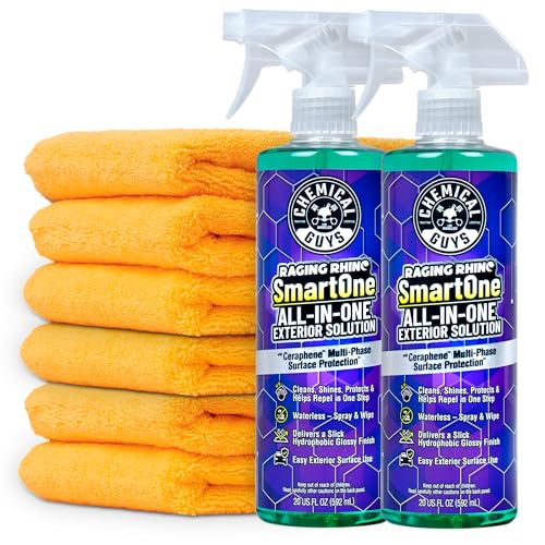 Image of Chemical Guys Raging Rhino Waterless Car Wash And Quick Detailer Spray And Wipe Exterior Cleaner 2 Pack (20 Oz Each) With 6 Premium Microfiber Towels