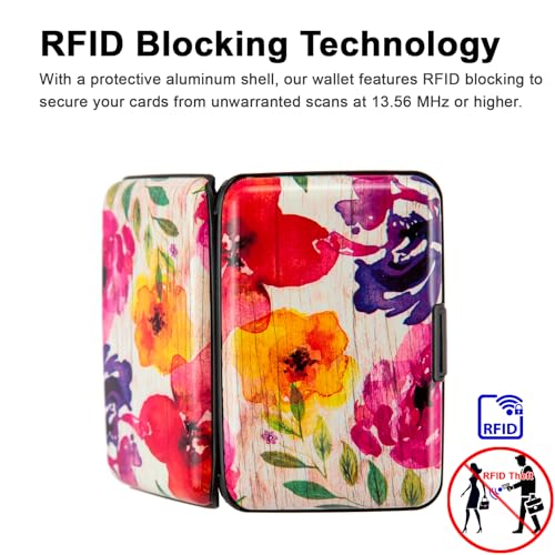 Credit Card Holder, Metal Card Wallet RFID Blocking Mini Slim Aluminum Business Hard Card Case for Women Men (A Watercolor Flowers)3