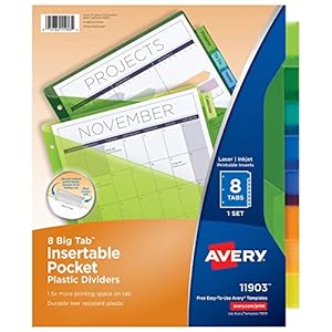 Avery Dividers for 3 Ring Binders, 8-Tab Binder Dividers, Plastic Binder Dividers with Pockets, Insertable Big Tabs…