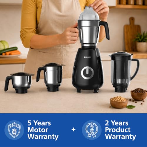Image of Philips HR7732 Mixer Grinder 1000 Watts 4 Jars with Double Ball Bearing Motor | Unique Modes for Different Texture | Mixer grinder with Heavy Gauge Leak-Proof Steel Jars | 5 Years Motor Warranty