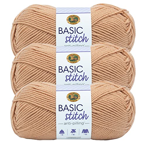 Image of Lion Brand Yarn Basic Stitch Anti-Pilling Yarn for Crocheting, Knitting, and Crafts, Clay, 3 Pack