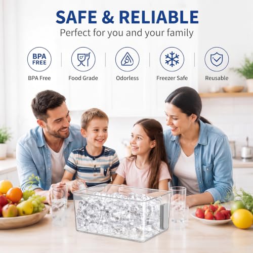 Image of Havawish 2 Set Clear Ice Storage Bin Bucket for Freezer Flexible Scoop Set Plastic Ice Bin Holder Freezer with Pull out Handle Storage Clear for Container Scoop (gray, 10.83 x 7 x 4.33 in, Classic)