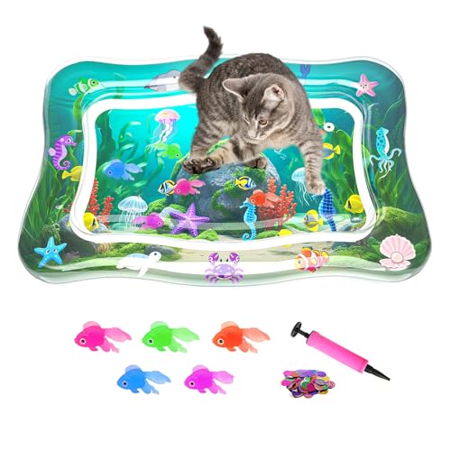 PANRIO Interactive Cat Toy for Indoor Cats Upgraded Cat Water Mat Thickened Water Sensory Play Mat with Fish Enrichment Stimulating Toy for Bored Adult Kitten Cats to Exercise Hunting