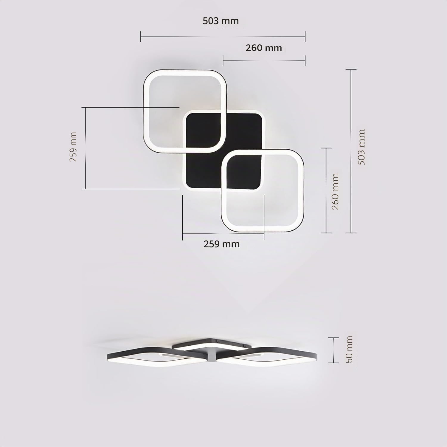 ANTENLICHT Plafoniera LED Soffitto Moderna 40W Dimmerabile con Telecomando 2700-6500K, Funzione di Memoria, Lampada da Soffitto per Soggiorno, Camera da Letto, Sala da Pranzo, Nero 50x50x5cm