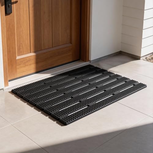 Image of Encasa XO Rubber Door Mat, Anti Skid Heavy Duty Floor Mat, Home Black