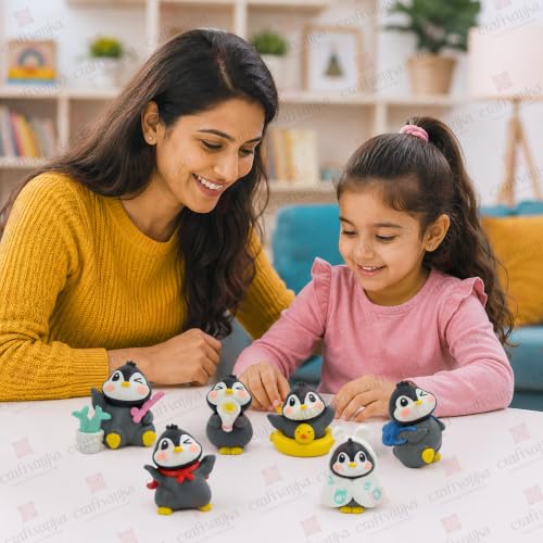 Image of CraftVatika Miniature Showpiece Birthday Gift for Girls Kids, Penguin Showpiece Set of 6 for Home Decor Items, Car Dashboard Items, Table Decoration Items, Valentine Day Gift for Girlfriend