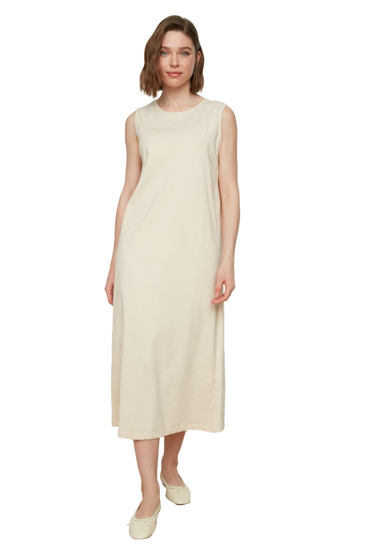 Trendyol Women's Beige Basic Maxi A-Line Regular Knit Modest Dresses