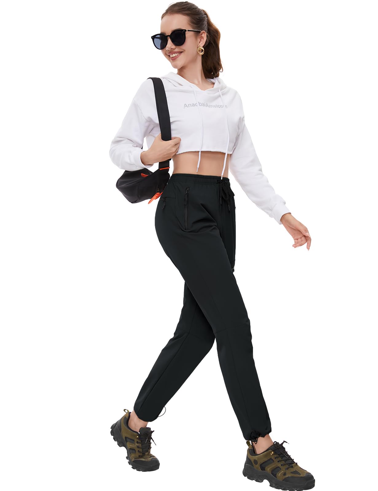 SEVEGO Pantalones de Senderismo para Mujer, Entrepierna Alta, 32, 34 y 36 Pulgadas, Ligeros, 4 Bolsillos con Cremallera, Resistentes al Agua, Negro -, L / 36L