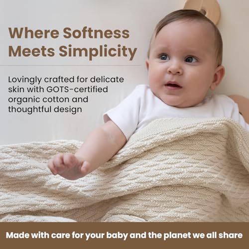 Image of Organic Cotton Baby Blanket 30x40 in, Earth Ivory - GOTS Certified, Soft Knit Swaddle with Gift Box, Breathable Nursery Blanket for Crib & Stroller, Machine Washable