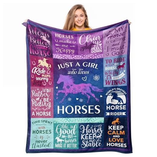 Loxezom Horse Gifts for Girls Women, Horse Blanket for Girls, Best Gifts for Horse Lovers Girls, Just A Girl Who Loves Horses, Horse Lovers Christmas Birthday Gifts Decor Throw Blanket 60" x 50"