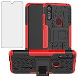 Phone Case for Moto E 2020 Motorola E7 with Tempered Glass Screen Protector Cover and Hard Rugged Hybrid Cell Accessories MotoE MotoE7 E 7 7E 7th Generation Gen XT2052DL XT2052-1 Cases Women Black Red