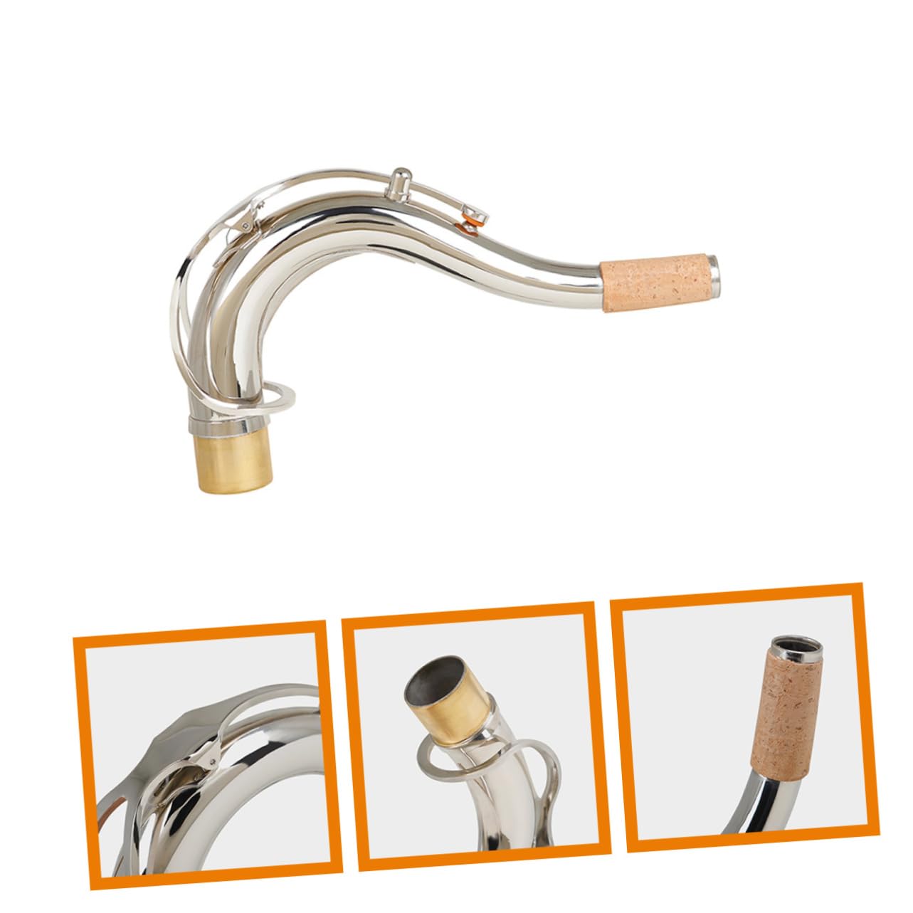 Collo Accordatura in Sassofono Ottone per e Argento Tenore Placcato Struttura Curva, 27,5 MM in Si Bemolle, Ricambio Facile Suono Chiaro e Brillante