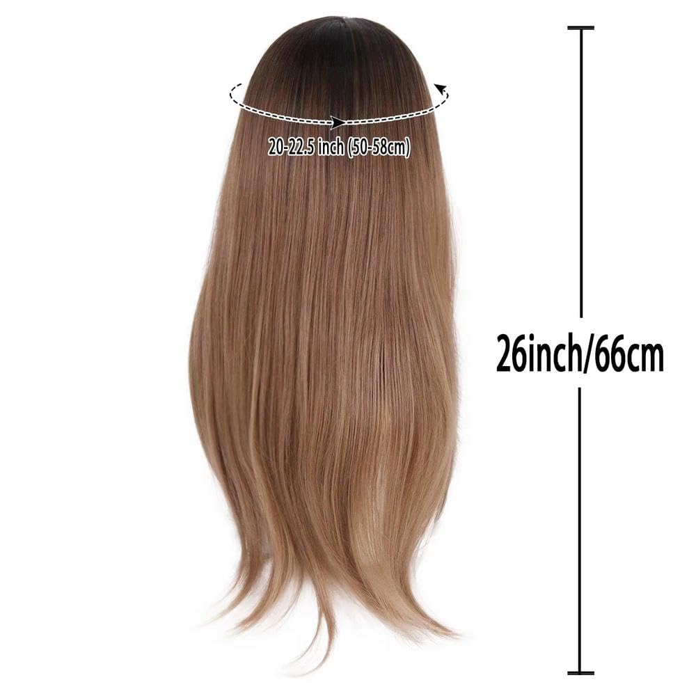 Haarpflege Perücken 66 Cm Lang Glatt Braun Ombré-Stil Mit Pony Hitzebeständige Perücke Für Frauen Mottoparty Täglichen Gebrauch