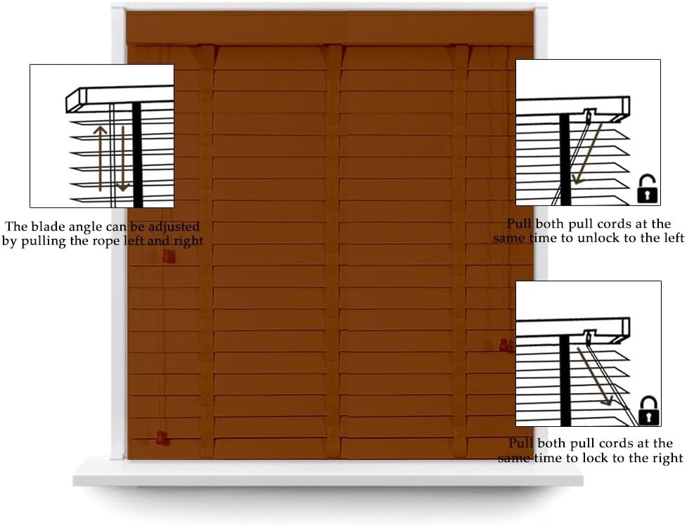 Wooden Blinds with 2" Slats Horizontal Venetian Blinds for Windows Inside/Outside Mount Natural Shades 20"~59" W X 24"~70" H for Bedroom Living Room Bathroom Cordless(Brown)