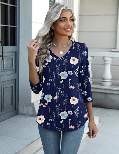 Image of Zeagoo Womens Blouse Casual 3 /4 Length Sleeve V Neck Basic T-Shirts Spring Summer Cute Tunic Tops Business Work Tees